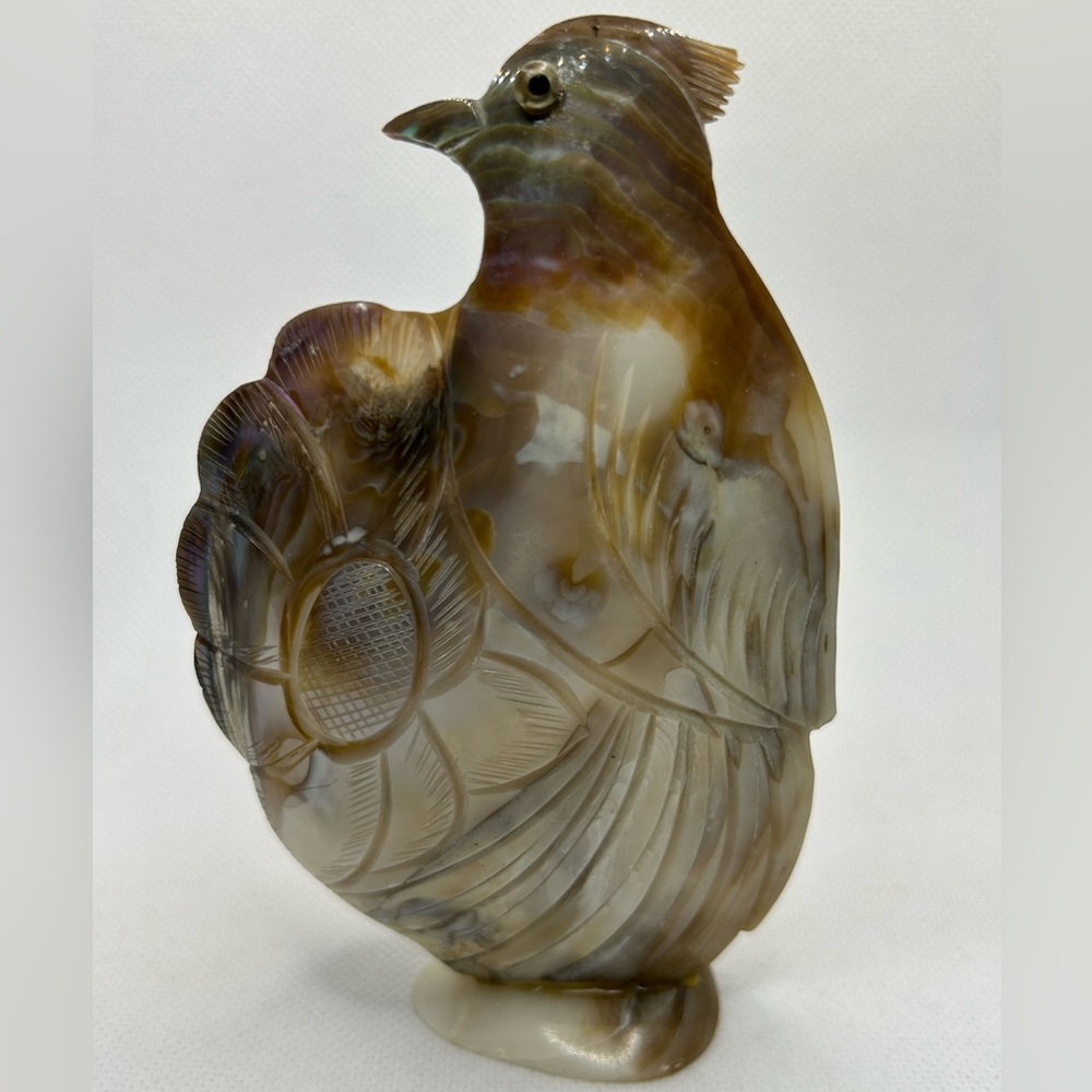 Vintage Bird Carved AbaloneMother of Pearl Shell Figurine Vase Planter Handmade